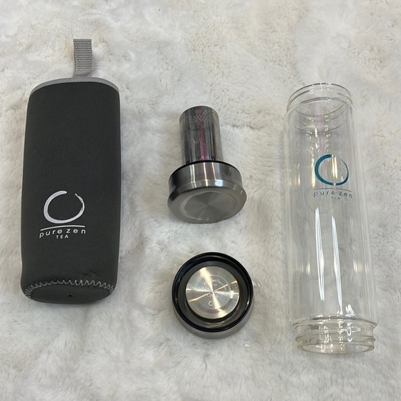 Pure Zen glass tea tumbler 13oz with neoprene sleeve & stainless steel infuser - Picture 4 of 10